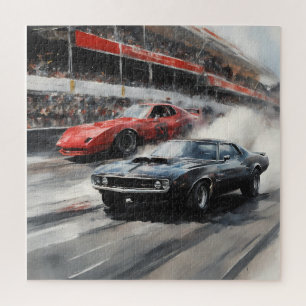 Rote und schwarze Muscle-Cars