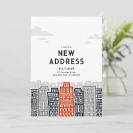 Rote und schwarze neue Adresse mit Cartoon City Einladung