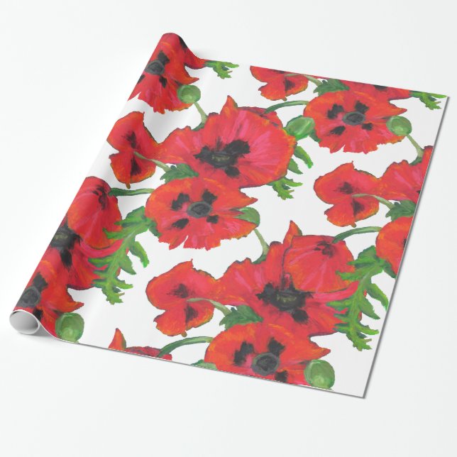 Rote und Schwarze Orientalische Poppies Muster auf Geschenkpapier (Ungerollt)