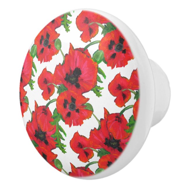 Rote und Schwarze Orientalische Poppies Muster auf Keramikknauf (Rechts)