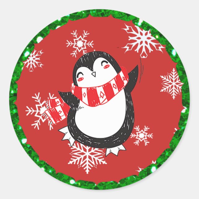 Rote und schwarze Penguin Weihnachten Große Sticke Runder Aufkleber (Vorderseite)