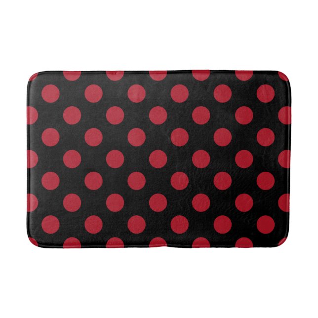 Rote und schwarze Polka-Punkte Badematte (Vorderseite)