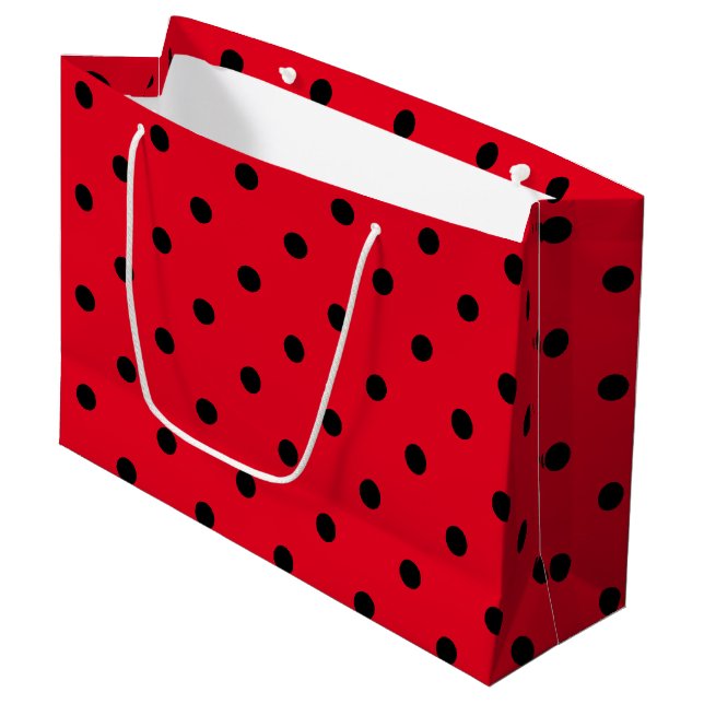 Rote und schwarze Polka-Punkte Große Geschenktüte (Vorderseite Schrägansicht)