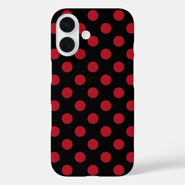 Rote und schwarze Polka-Punkte iPhone 16 Hülle (Rückseite)