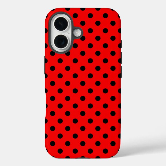 Rote und schwarze Polka-Punkte iPhone 16 Hülle (Rückseite)