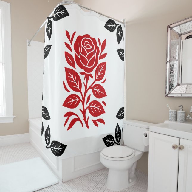 Rote und schwarze Rose Blumen Modernes Minimales G Duschvorhang (Beispiel)
