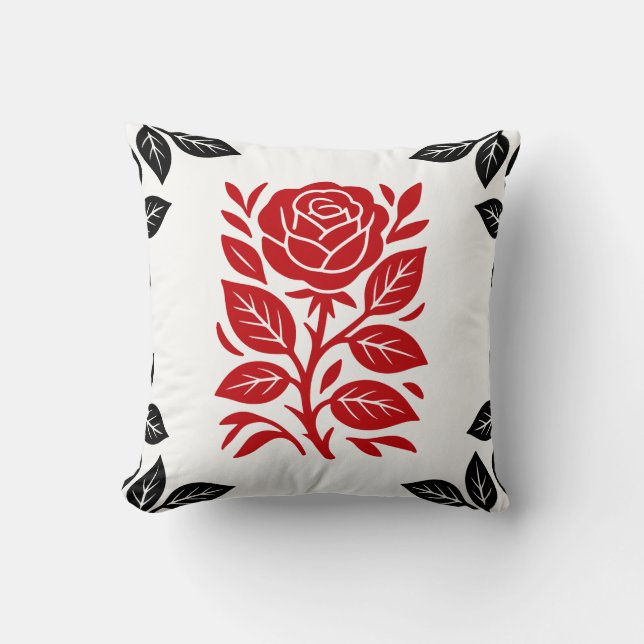 Rote und schwarze Rose Blumenmodern Glam Kissen (Vorderseite)