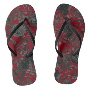Rote und schwarze Rose Gotische Hochzeitflöße Flip Flops