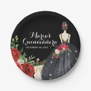 Rote und schwarze Rose Mis Quince Pappteller