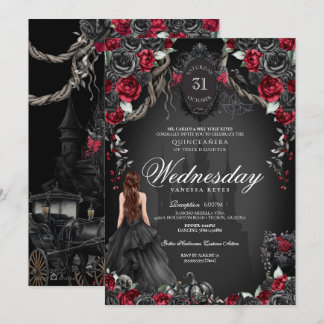 Rote und Schwarze Rose Quinceañera Halloween Gothi Einladung