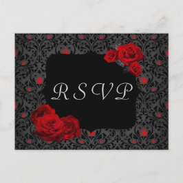 Rote und schwarze RSVP-Karte der gotischen Rose Einladungspostkarte