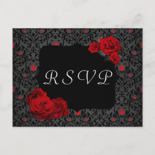 Rote und schwarze RSVP-Karte der gotischen Rose Einladungspostkarte