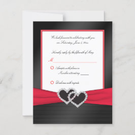 Rote und schwarze Satinpaare mit Herz-Antwort-Kart RSVP Karte