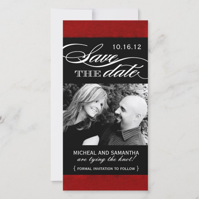 Rote und schwarze Save the Date Foto Cards (Vorderseite)