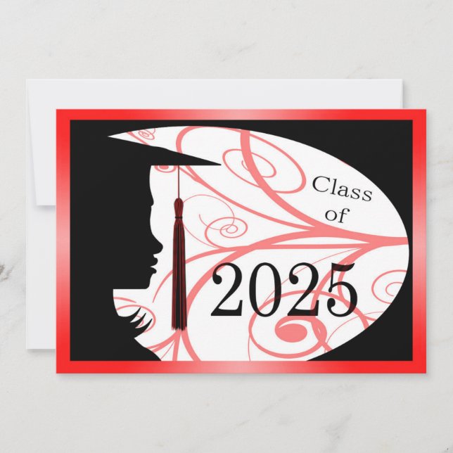 Rote und schwarze Silhouette 2025-Karte Einladung (Vorderseite)