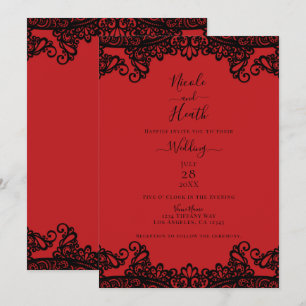 Rote und schwarze Spitze Elegante Hochzeit Einladung
