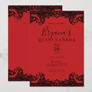 Rote und schwarze Spitze Elegante Quinceañera-Part Einladung
