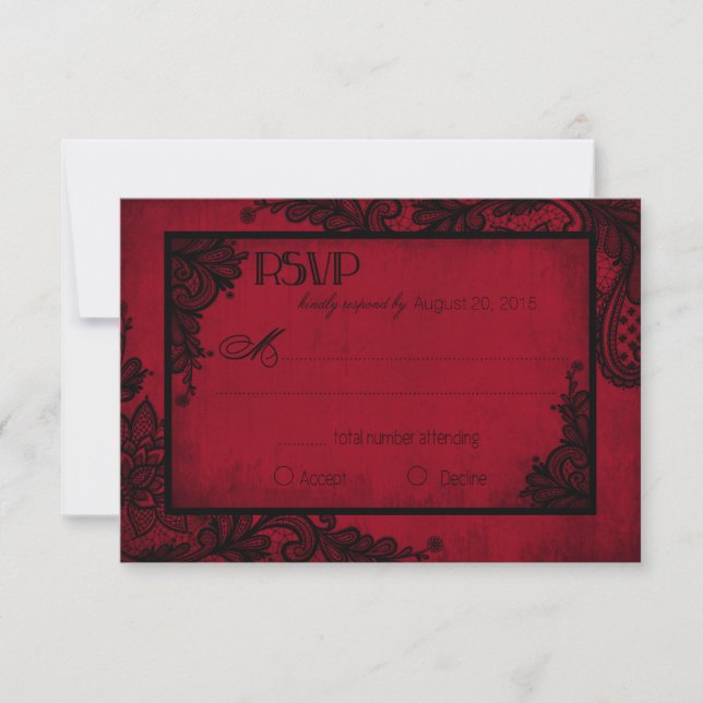 Rote und schwarze Spitzen-Gothic-RSVP-Karte RSVP Karte (Vorderseite)
