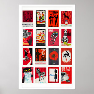 Rote und schwarze Streichholzschachtel-Etiketten-C Poster