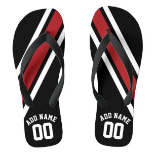 Rote und schwarze Streifen mit Name und Nummer Flip Flops