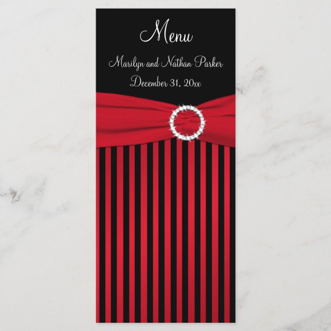 Rote und schwarze Strickkarte mit Imitaten, Multif Menükarte (Vorderseite)