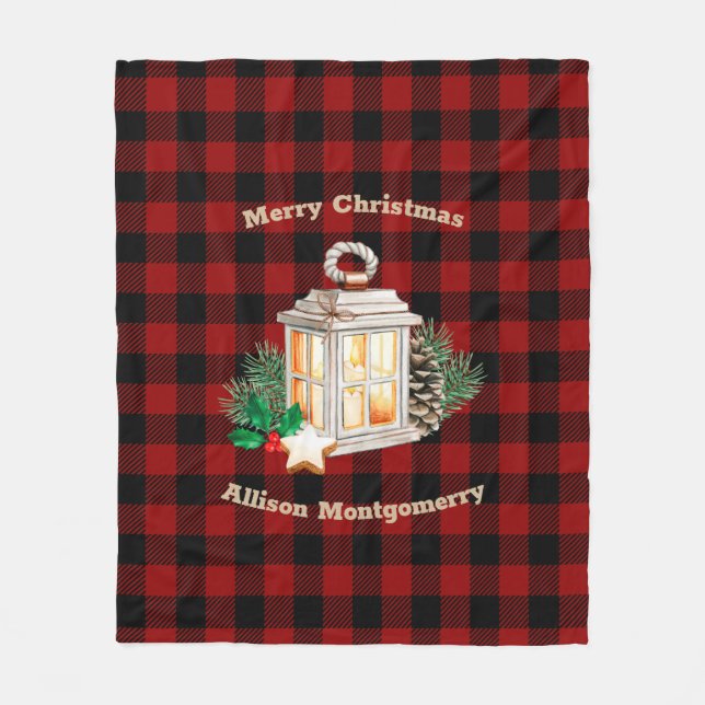 Rote und schwarze Tartan-Weihnachtslattern Fleecedecke (Vorderseite)