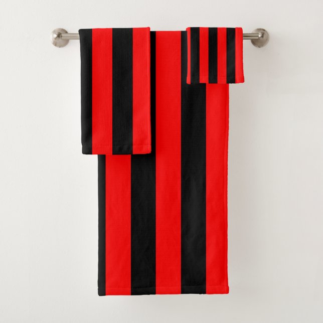 Rote und schwarze vertikale Streifen Badhandtuch Set (Insitu)