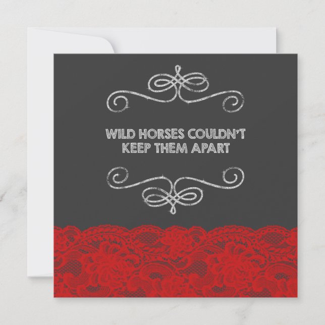 Rote und schwarze Vintage Tafel-Hochzeit Einladung (Vorderseite)