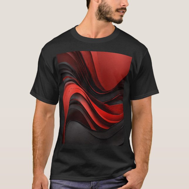 Rote und Schwarze Waves-Design T-Shirt (Vorderseite)