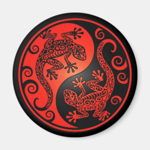 Rote und schwarze Yin Yang Geckos Magnet