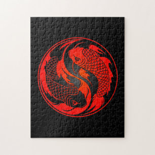 Rote und schwarze Yin Yang Koi Fische