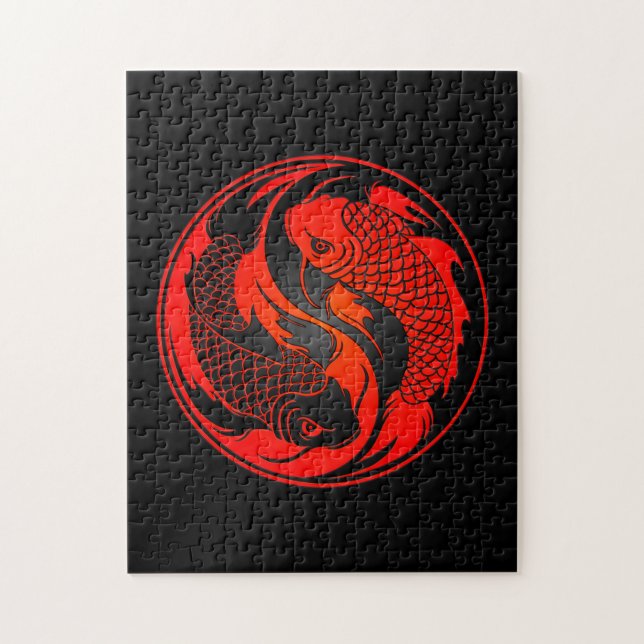 Rote und schwarze Yin Yang Koi Fische (Vertikal)