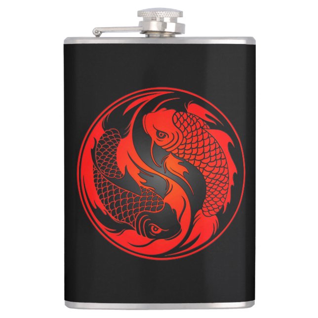 Rote und schwarze Yin Yang Koi Fische Flachmann (Vorderseite)
