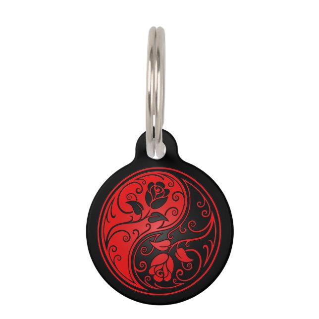 Rote und schwarze Yin Yang Rosen Tiernamensmarke (Vorderseite)
