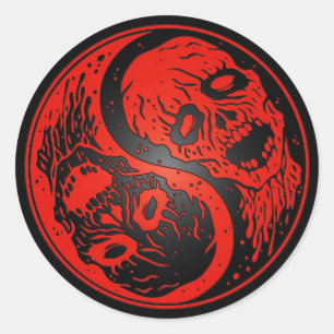 Rote und schwarze Yin Yang Zombies Runder Aufkleber