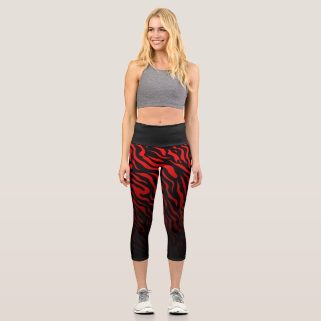 Rote und schwarze Zebrastreifen: Stilvolle Legging (Vorderseite)