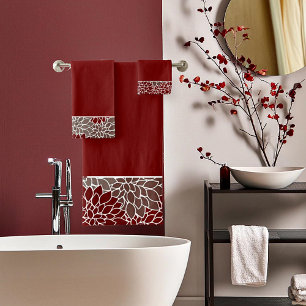 Rote und silberne Dahlien-Badehandtuch-Set Badhandtuch Set
