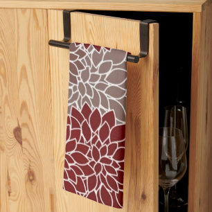 Rote und silberne Dahlien  Geschirrtuch