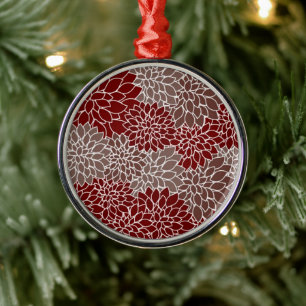 Rote und silberne Dahlien Ornament Aus Metall