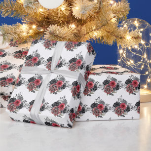 Rote und silberne elegante Blumen Geschenkpapier