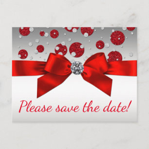 Rote und silberne Save The Date Postkarten