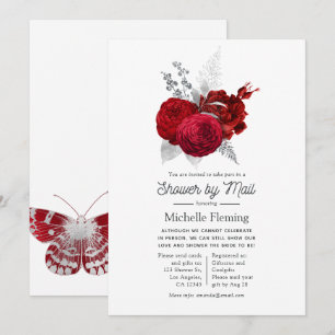 Rote und silberne Vintage-Rosen-Shower per Post Einladung