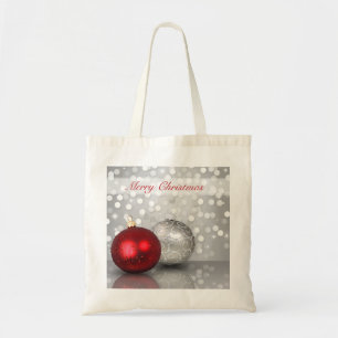 Rote und silberne Weihnachtsbaumkugeln Exquisite Tragetasche