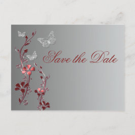 Rote und Silberschmetterlinge Save the Date Postka Ankündigungspostkarte