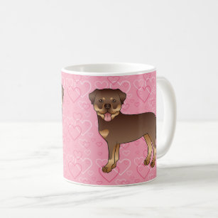 Rote und Tan Rottweiler Hunde auf rosa Herzen Kaffeetasse