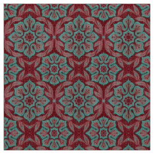 Rote und türkisfarbene Blume Stoff