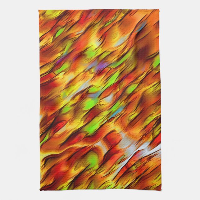 Rote und verchromte gelbe Flecken, warme Farben Geschirrtuch (Vertikal)