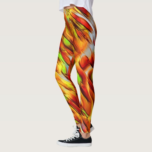 Rote und verchromte gelbe Flecken, warme Farben Leggings (Links)