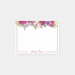 Rote und violette Aquarellblumen personalisiert Post-it Klebezettel