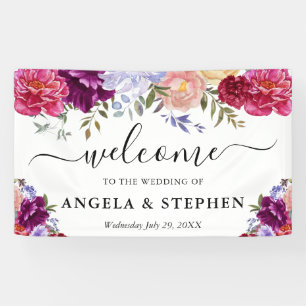 Rote und violette Blumen Hochzeitsbegrüßung Banner